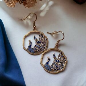 Brand New Peacock Dangle Gold Tone Earrings
